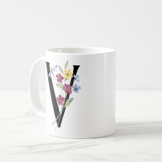 花の文字V コーヒーマグカップ (正面左)