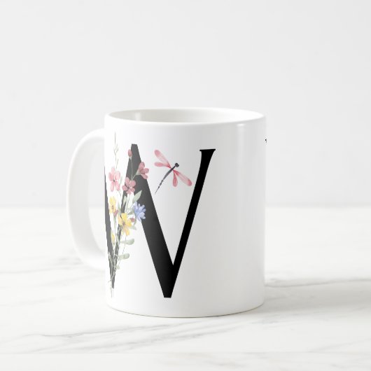 花の文字W コーヒーマグカップ (正面左)