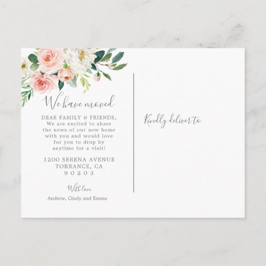 花の新しい家|の移動発表の郵便はがき 案内ポストカード (裏面)
