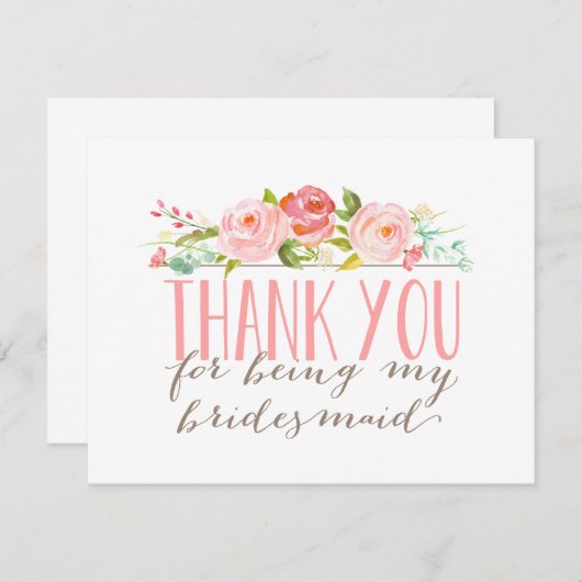 花の新婦付添人は感謝していしています サンキューカード (正面/裏面)