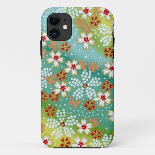 花の日本人のOrigamiの緑のプリント Case-Mate iPhoneケース (裏面)