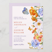 花の春の庭の蝶のウェディング 招待状 (正面/裏面)