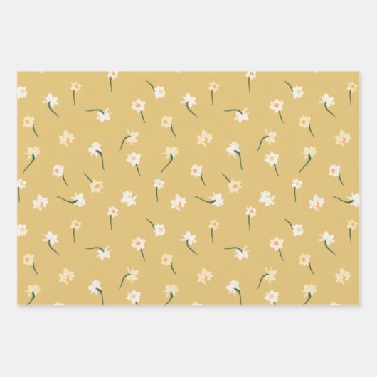 花の春の水仙 | ティールとイエロー ラッピングペーパーシート (正面2)