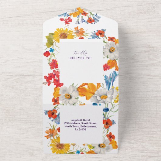 花の春繊細なフローラ結婚式の招待RSVP オールインワン招待状 (外側)