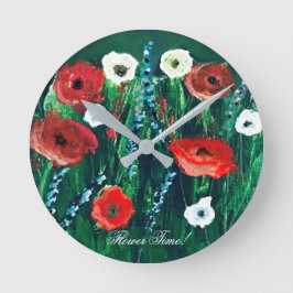 花の時が美しいアクリル絵画の花 ラウンド壁時計