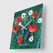 花の時が美しいアクリル絵画の花 ラウンド壁時計 (傾斜)