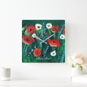 花の時が美しいアクリル絵画の花 ラウンド壁時計 (ホーム)