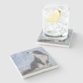 花の時間の夢を見ているボーダーコリー犬 ストーンコースター (横)