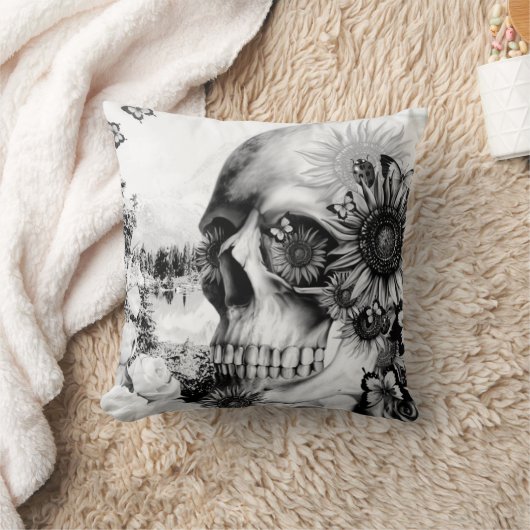 花の景色のスカル クッション (ブランケット)