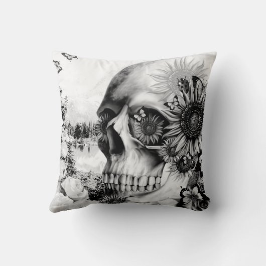 花の景色のスカル クッション (裏面)