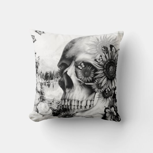 花の景色のスカル クッション (正面)