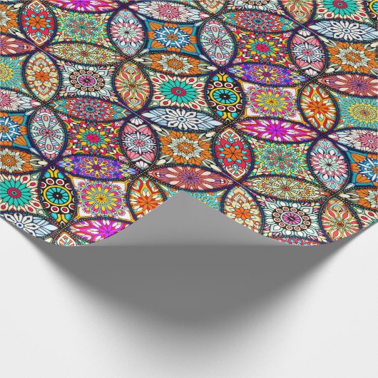 花の曼荼羅のクリエイティブは芸術パターンを一周します ラッピングペーパー (角)