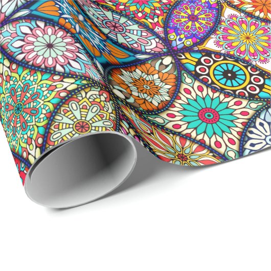 花の曼荼羅のクリエイティブは芸術パターンを一周します ラッピングペーパー (ロールコーナー)