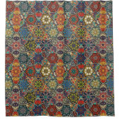 花の曼荼羅の要素が付いているヴィンテージのパッチワーク シャワーカーテン (正面)