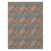 花の曼荼羅の要素が付いているヴィンテージのパッチワーク テーブルクロス (正面)