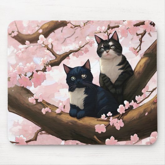 花の木にかわいいさくらんぼ マウスパッド (正面)