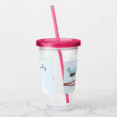 花の木にかわいい青パーソナライズされた鳥 アクリルタンブラー (左)