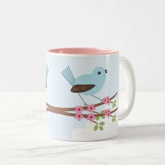 花の木に青い鳥かわいい ツートーンマグカップ (正面右)