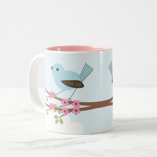 花の木に青い鳥かわいい ツートーンマグカップ (正面左)