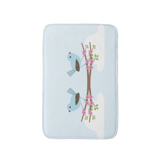 花の木に青い鳥かわいい バスマット (正面縦)