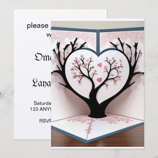 花の木の3Dカード 招待状 (正面/裏面)