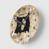 花の木製のフェイクなチワワのシルエットの柱時計 ラウンド壁時計 (傾斜)