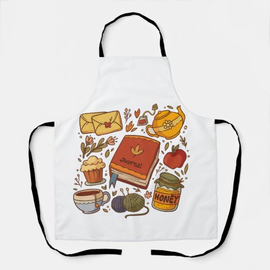 花の本とお茶 エプロン (正面)