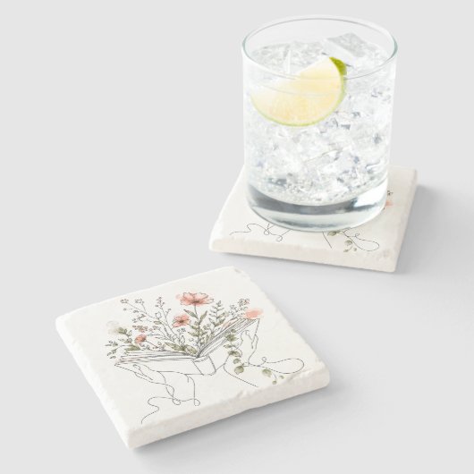 花の本のボタニカルラインダート ストーンコースター (横)