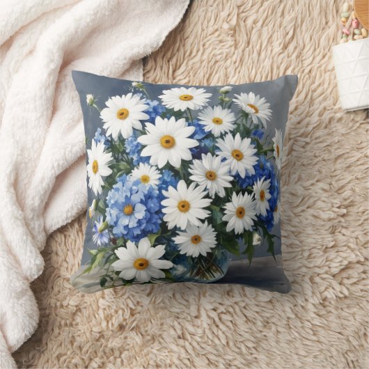 花の束エレガントデイジー水色 クッション (ブランケット)