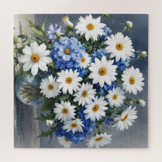 花の束エレガントデイジー水色 ジグソーパズル (横)