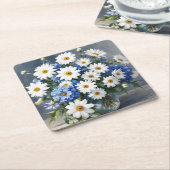 花の束エレガントデイジー水色 スクエアペーパーコースター (アングル)
