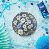 花の束エレガントデイジー水色 ペーパープレート (パーティー)