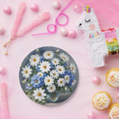 花の束エレガントデイジー水色 ペーパープレート (パーティー)