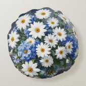 花の束エレガントデイジー水色 ラウンドクッション (裏面)