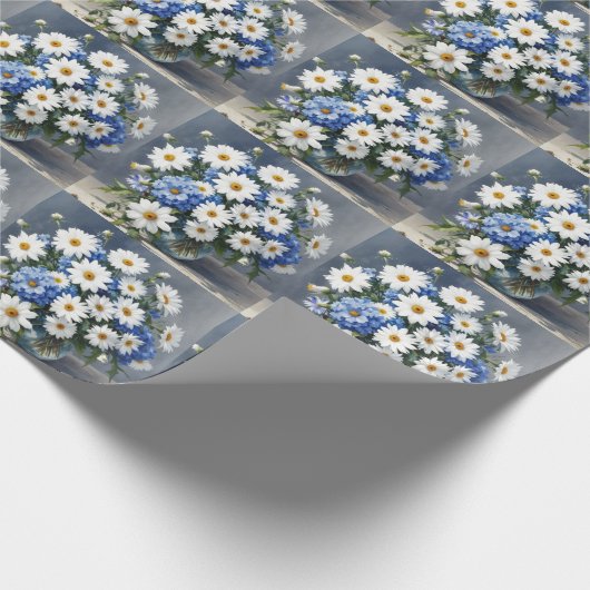花の束エレガントデイジー水色 ラッピングペーパー (角)