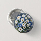 花の束エレガントデイジー水色 缶バッジ (正面&裏面)