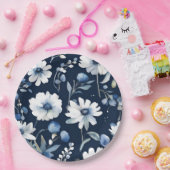 花の束エレガント水彩青 ペーパープレート (パーティー)