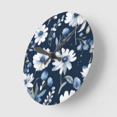 花の束エレガント水彩青 ラウンド壁時計 (傾斜)