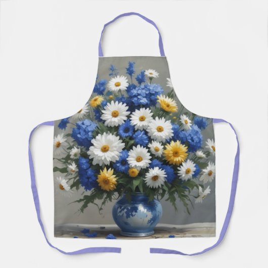 花の束エレガント水色 エプロン (正面)