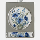 花の束エレガント水色 シルバープレートバナーオーナメント (正面)