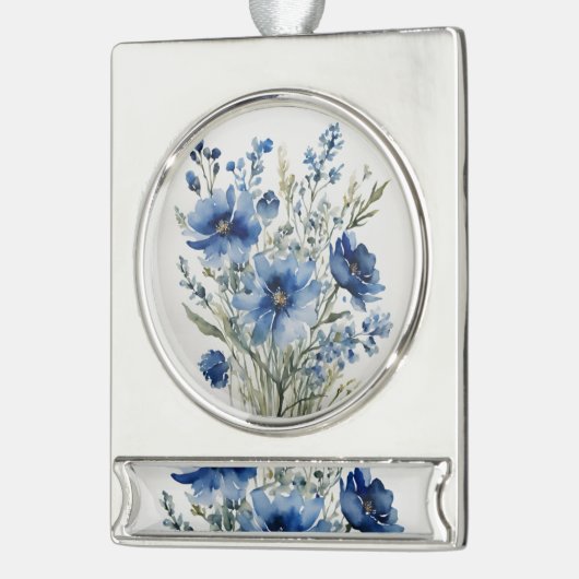 花の束エレガント水色 シルバープレートバナーオーナメント (左)