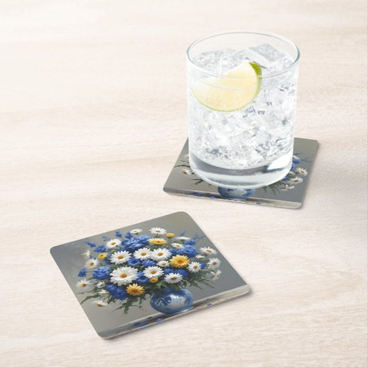 花の束エレガント水色 スクエアペーパーコースター (インサイチュ)