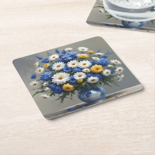 花の束エレガント水色 スクエアペーパーコースター (アングル)