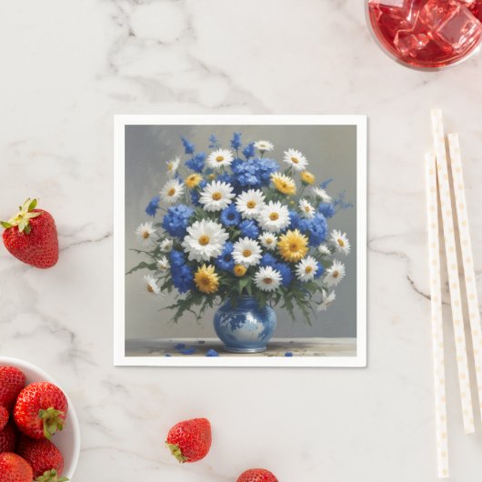 花の束エレガント水色 スタンダードカクテルナプキン (インサイチュ)