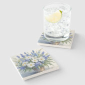 花の束エレガント水色 ストーンコースター (横)