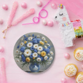 花の束エレガント水色 ペーパープレート (パーティー)