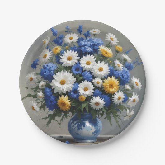 花の束エレガント水色 ペーパープレート (正面)