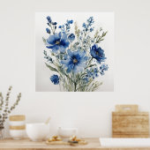 花の束エレガント水色 ポスター (キッチン)