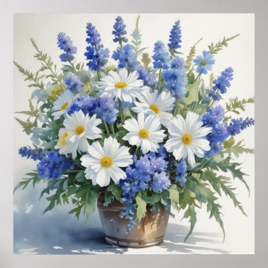 花の束エレガント水色 ポスター (正面)