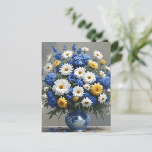 花の束エレガント水色 ポストカード (スタンド正面)